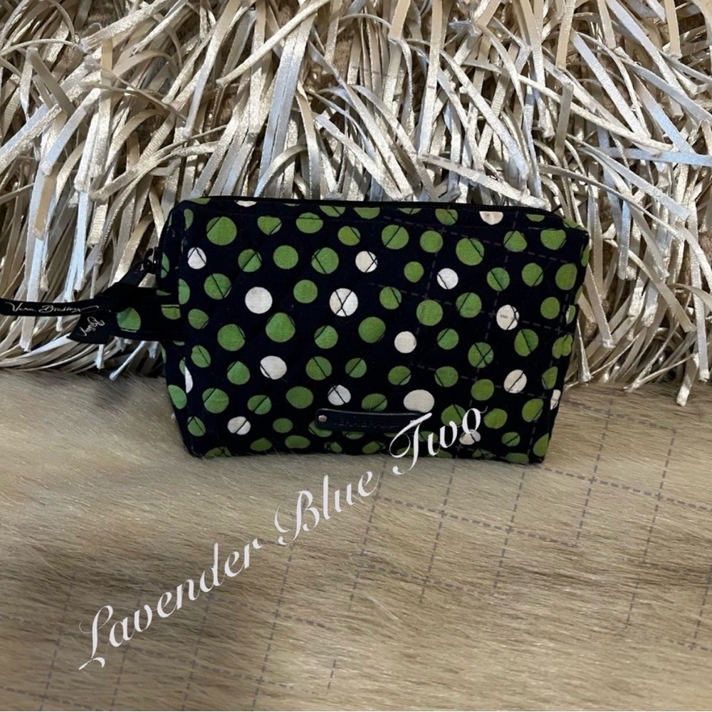 VERA BRADLEY Lucky You Lucky Dots Navy Green White Zip Lined Cosmetic Case 2015